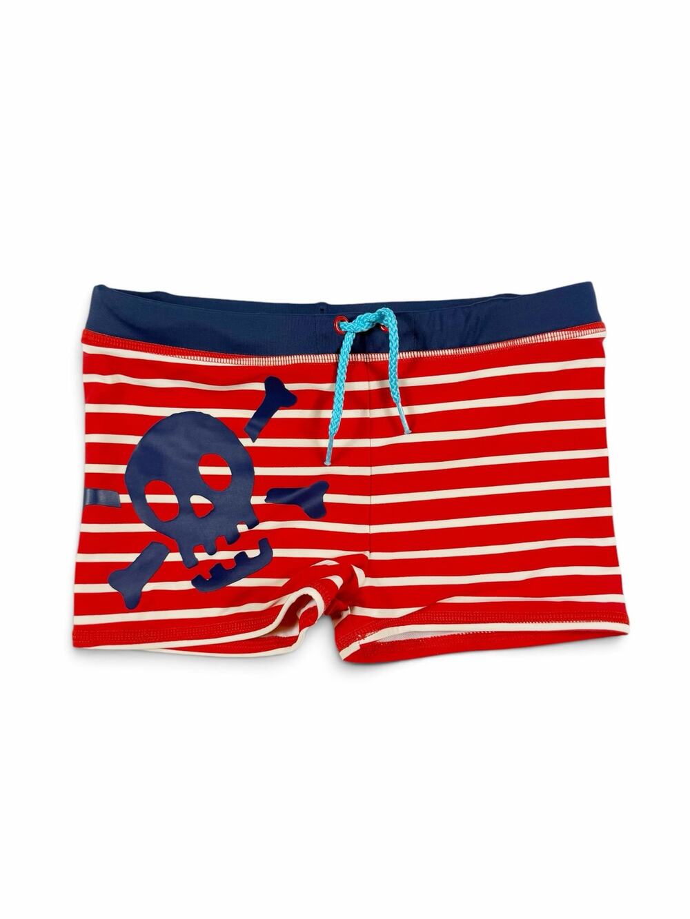 Mini Boden Boys Skull Crossbones Striped Swim Trunks Size 6-7 Years